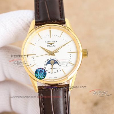 Best Replica Longines Flagship Gold Case Swiss 2824 Automatic Mechanical Leather Strap Watch 